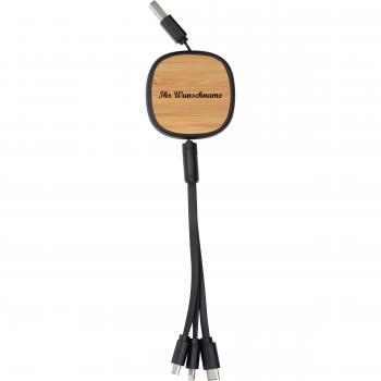 Ladekabel mit Bambusverziehrung mit Namensgravur - USB, C Type, Mini USB, iOS