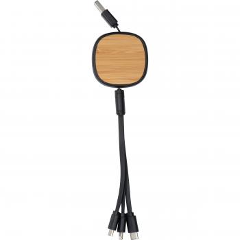 Ladekabel mit Bambusverziehrung mit USB, C Type, Mini USB und iOS Anschluss
