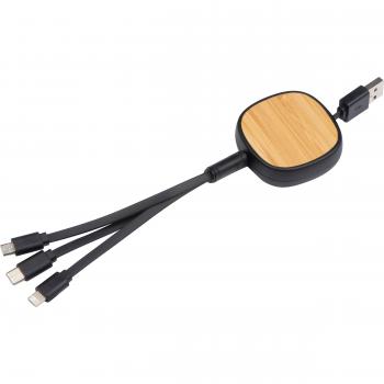 Ladekabel mit Bambusverziehrung mit USB, C Type, Mini USB und iOS Anschluss