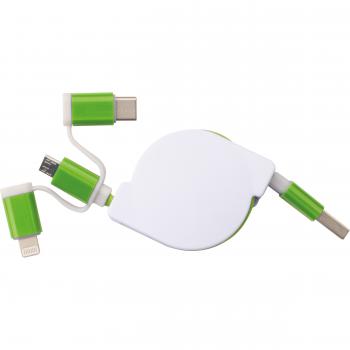 Ladekabel mit iOS, C-Type und Micro USB Anschluss mit Gravur / Farbe: grün