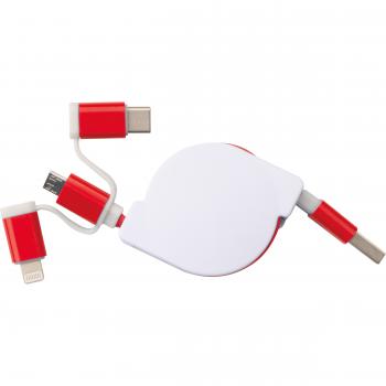 Ladekabel mit iOS, C-Type und Micro USB Anschluss mit Gravur / Farbe: rot