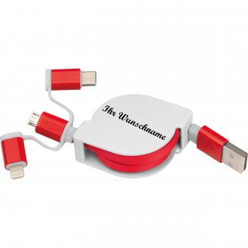 Ladekabel mit iOS, C-Type und Micro USB Anschluss mit Namensgravur - Farbe: rot