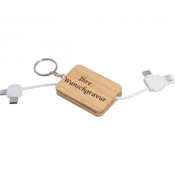 Ladekabel-Schlüsselanhänger mit Gravur / USB-A/USB-CzuUSB-C/Lightning- Micro-USB