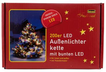 LED-Lichterkette mit 200 bunten LED's / für außen und innen