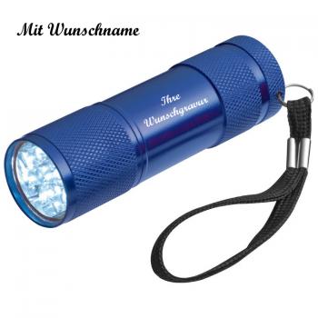 LED Taschenlampe mit Namensgravur - mit 9 LED - aus Aluminium - Farbe: blau