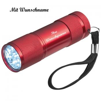 LED Taschenlampe mit Namensgravur - mit 9 LED - aus Aluminium - Farbe: rot