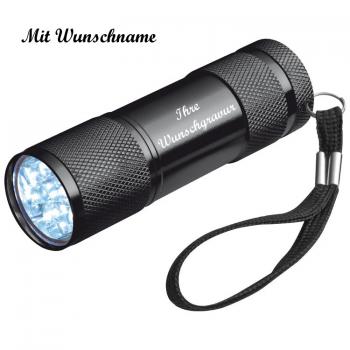 LED Taschenlampe mit Namensgravur - mit 9 LED - aus Aluminium - Farbe: schwarz