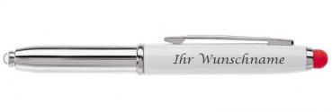 LED Touchpen Kugelschreiber mit Gravur / Farbe: silber/weiß mit roten Stylus