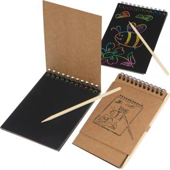 Malblock mit 10 Blatt Kratzpapier mit Holzstift