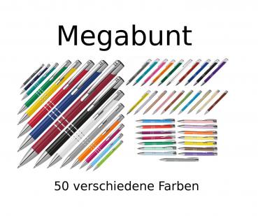 MEGABUNT 50 Metall-Kugelschreiber mit 50 verschiedene Farben