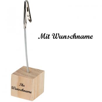 Memohalter mit Namensgravur - Notizzettelhalter - flexiblel - mit Holzsockel