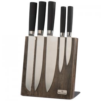 Messerblock mit Gravur / aus Holz mit 5 verschiedenen Messern / magnetisch