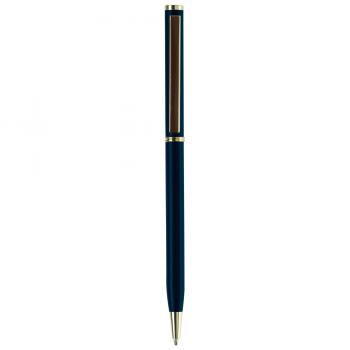 Metal-Kugelschreiber "slim" / mit goldfarbige Teile / Farbe: blau