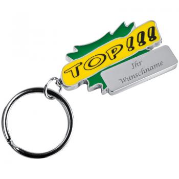 Metall Schlüsselanhänger "Top!!!" mit Gravur / Farbe: grün