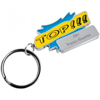 Metall Schlüsselanhänger "Top!!!" mit Gravur / Farbe: hellblau