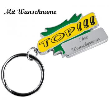 Metall Schlüsselanhänger "Top!!!" mit Namensgravur - Farbe: grün