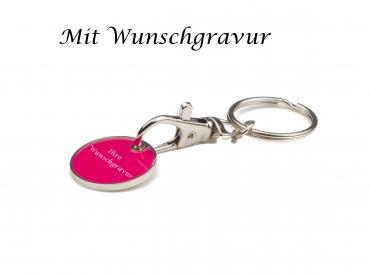 Metall Schlüsselanhänger mit Gravur / mit Einkaufschip / Farbe: pink