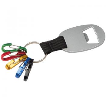 Metall-Schlüsselanhänger mit Namensgravur - Flaschenöffner und 5 Minikarabinern