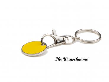 Metall Schlüsselanhänger mit Namensgravur - mit Einkaufschip - Farbe: gelb