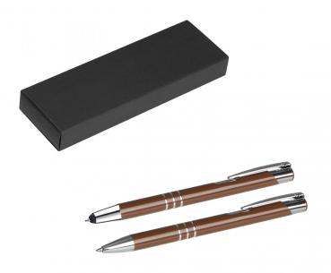 Metall Schreibset / Touchpen Kugelschreiber + Kugelschreiber / Farbe: braun