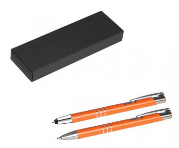 Metall Schreibset / Touchpen Kugelschreiber + Kugelschreiber / orange (matt)