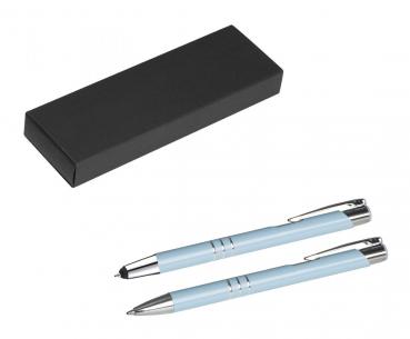 Metall Schreibset / Touchpen Kugelschreiber + Kugelschreiber / pastell blau