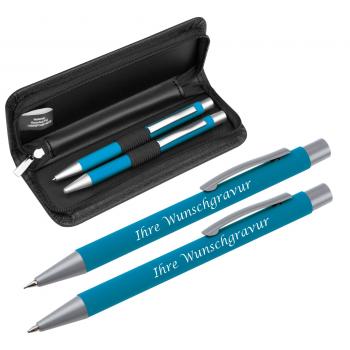 Metall-Schreibset mit Gravur / Kugelschreiber und Bleistift / Farbe: hellblau