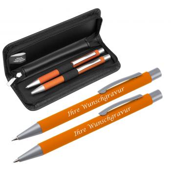 Metall-Schreibset mit Gravur / mit Kugelschreiber und Bleistift / Farbe: orange