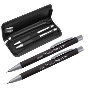 Metall-Schreibset mit Gravur / mit Kugelschreiber und Bleistift / Farbe: schwarz