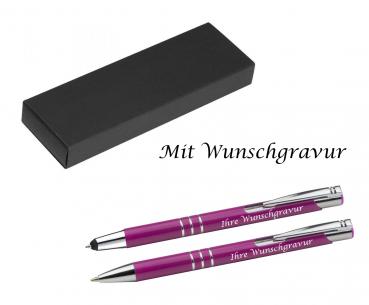 Metall Schreibset mit Gravur / Touchpen Kugelschreiber + Kugelschreiber / beere