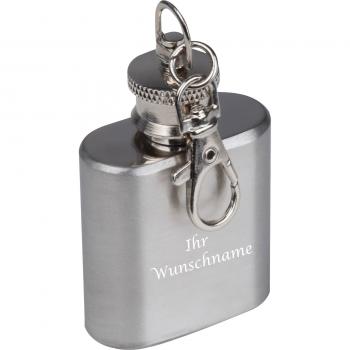 Mini Flachmann mit Schlüsselanhänger mit Gravur / aus Edelstahl / 30 ml