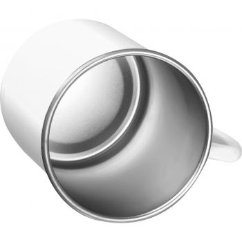 Nostalgische Stahltasse mit Gravur / Kaffeetasse / 350 ml / Farbe: weiß