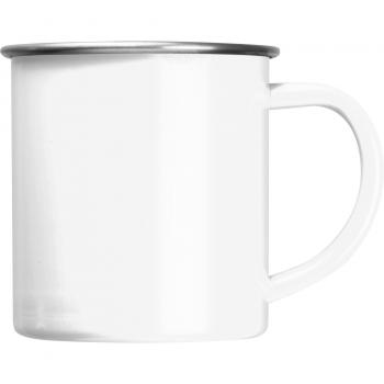 Nostalgische Stahltasse mit Gravur / Kaffeetasse / 350 ml / Farbe: weiß
