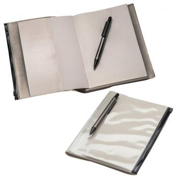 Notizbuch / DIN A5 / 160 gepunktete Seiten + Metall-Kugelschreiber + PVC-Hülle