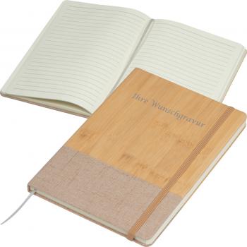 Notizbuch mit Gravur / Cover aus PU in Holzoptik und Baumwolle / 160 S. / DIN A5