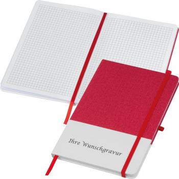 Notizbuch mit Gravur / mit PU-Cover / A5 / 160 karierte Seiten / Farbe: weiß-rot
