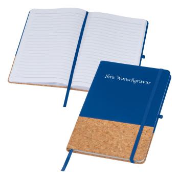 Notizbuch mit Gravur / mit PU-Kork Cover / A5 / 160 Seiten / Farbe: blau