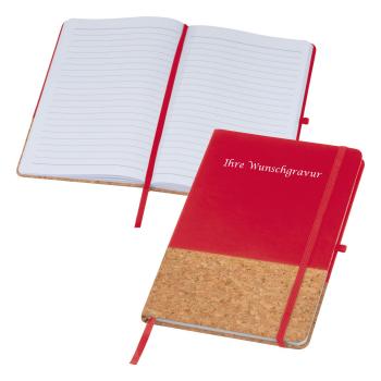 Notizbuch mit Gravur / mit PU-Kork Cover / A5 / 160 Seiten / Farbe: rot