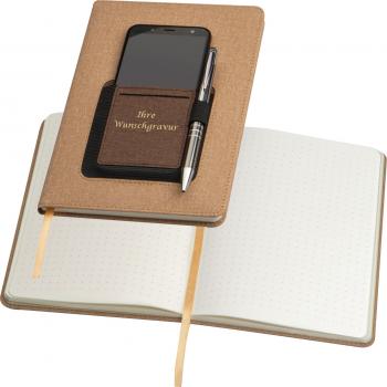Notizbuch mit Gravur / PU Einband / A5 / 160 S. / Smartphonefach / Farbe: braun