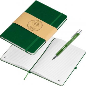 Notizbuch mit Kugelschreiber mit Gravur / A5 / 192 Seiten / PU Cover dunkelgrün