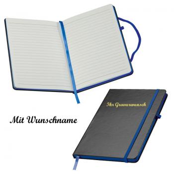 Notizbuch mit Namensgravur - A5 - 160 S. - liniert - PU Hardcover - Farbe: blau