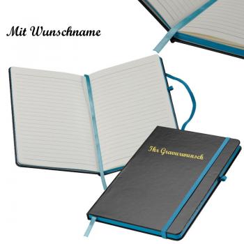 Notizbuch mit Namensgravur - A5 / 160 S. liniert - PU Hardcover - Farbe: türkis