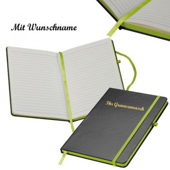 Notizbuch mit Namensgravur - A5 - 160 S. liniert PU Hardcover - Farbe: apfelgrün
