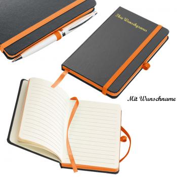 Notizbuch mit Namensgravur - A6 - 160 S. liniert - PU Hardcover - Farbe: orange