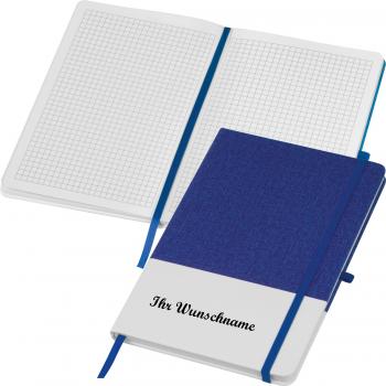 Notizbuch mit Namensgravur - mit PU-Cover - A5 - 160 Seiten - Farbe: weiß-blau