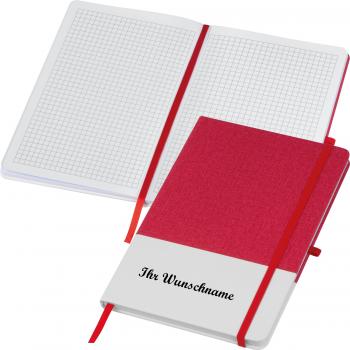 Notizbuch mit Namensgravur - mit PU-Cover - A5 - 160 Seiten - Farbe: weiß-rot