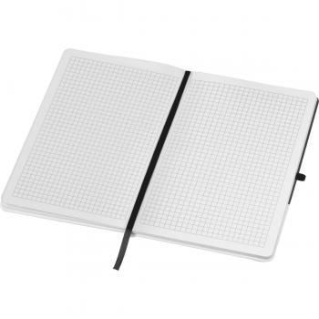 Notizbuch mit PU-Cover mit Gravur / A5 / 160 Seiten / Farbe: weiß-schwarz