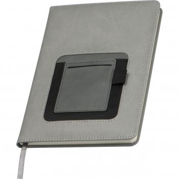 Notizbuch mit PU Einband / A5 / 160 Seiten / mit Smartphonefach / Farbe: grau