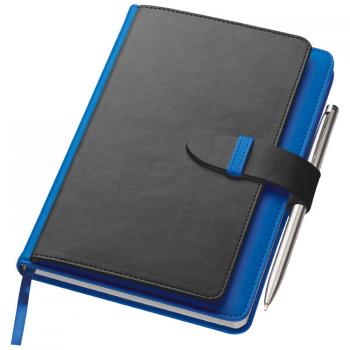 Notizbuch mit Visitenkartenmappe mit Namensgravur - DIN A5 - aus PU - blau
