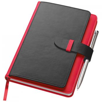 Notizbuch mit Visitenkartenmappe mit Namensgravur - DIN A5 - aus PU - Farbe: rot